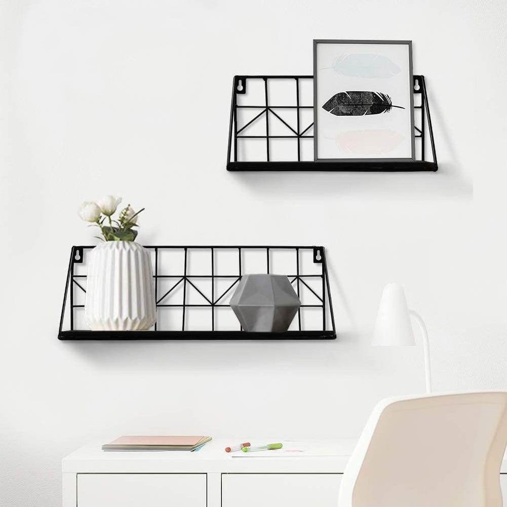 Floating Shelves Wall Mounted Black Wire Metal Wood Shelves  Modern Arrow Design Storage Shelf Handmade By Adiba Home Decor