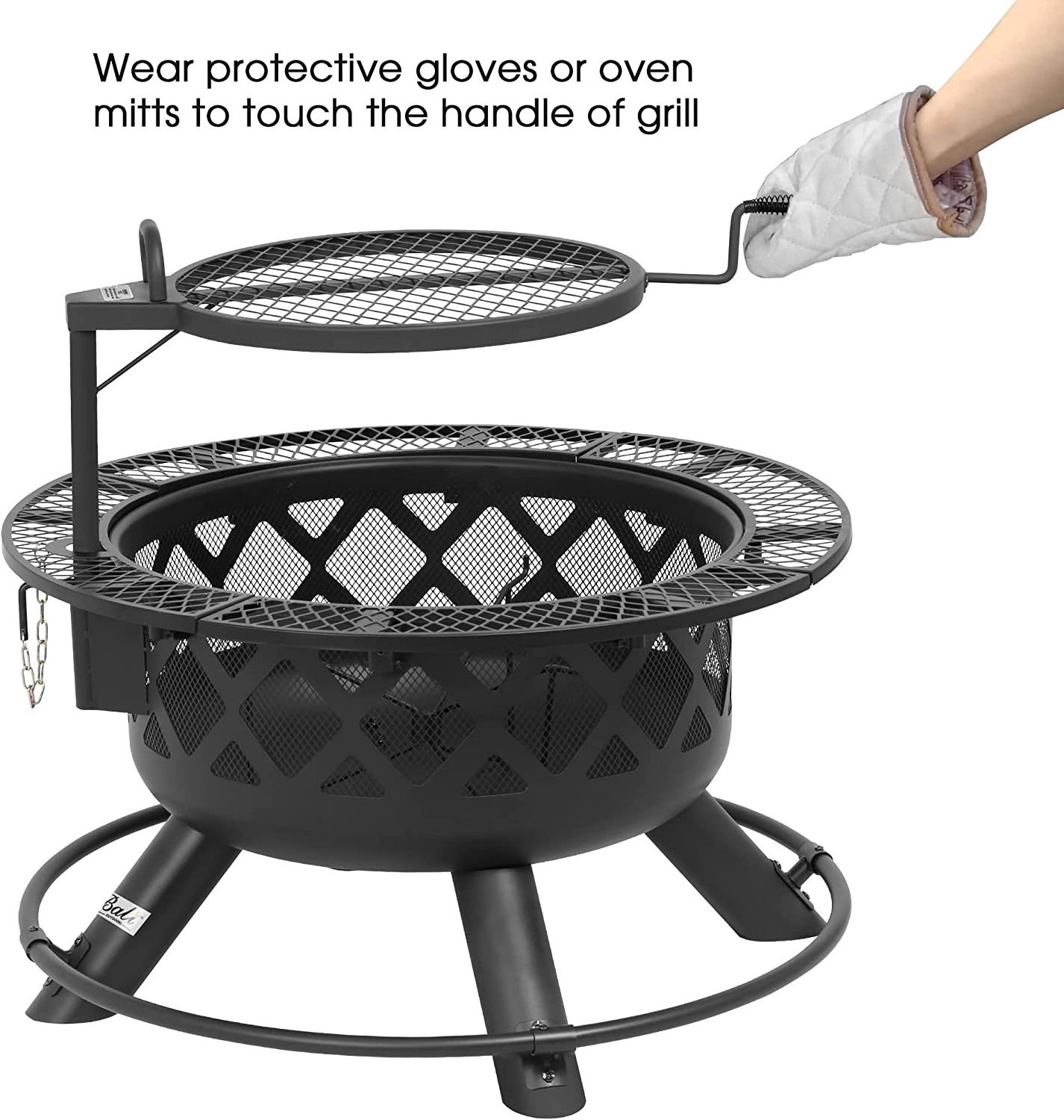 Wood Burning Fire Pit with Quick Removable Cooking Grill Black By Adiba Home Decor