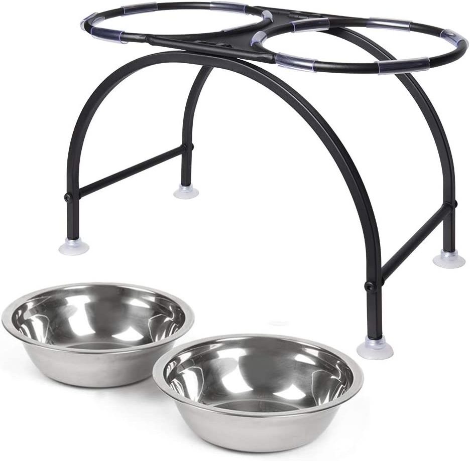 Dog Bowls Iron Stand Raised Pet Dog Feeder 2 Removable Reusable Stainless Steel Food and Water with Stand for Dogs