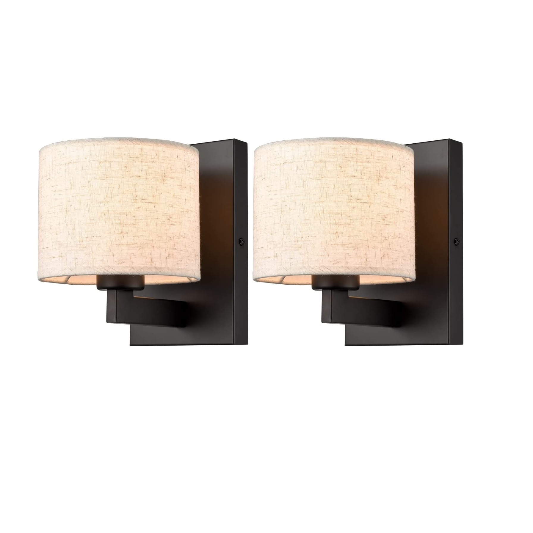 Wall Sconces Set of Two Modern 1-Light Fabric Shade Sconces Wall Lighting Black Wall Lamp with Drum Shade for Bedroom Bedside