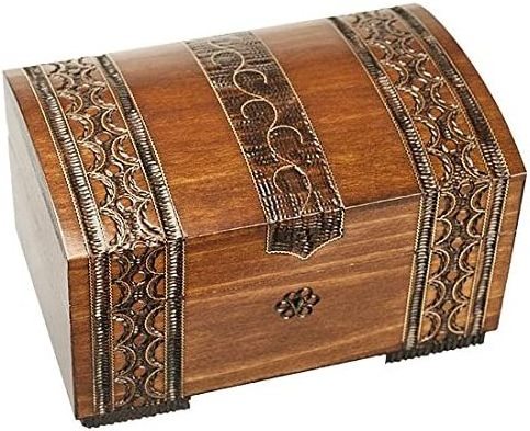 Polish Handmade Wooden Brass Clad Chest Jewelry Keepsake Box w/ Lock and Key handmade By Adiba Home Decor