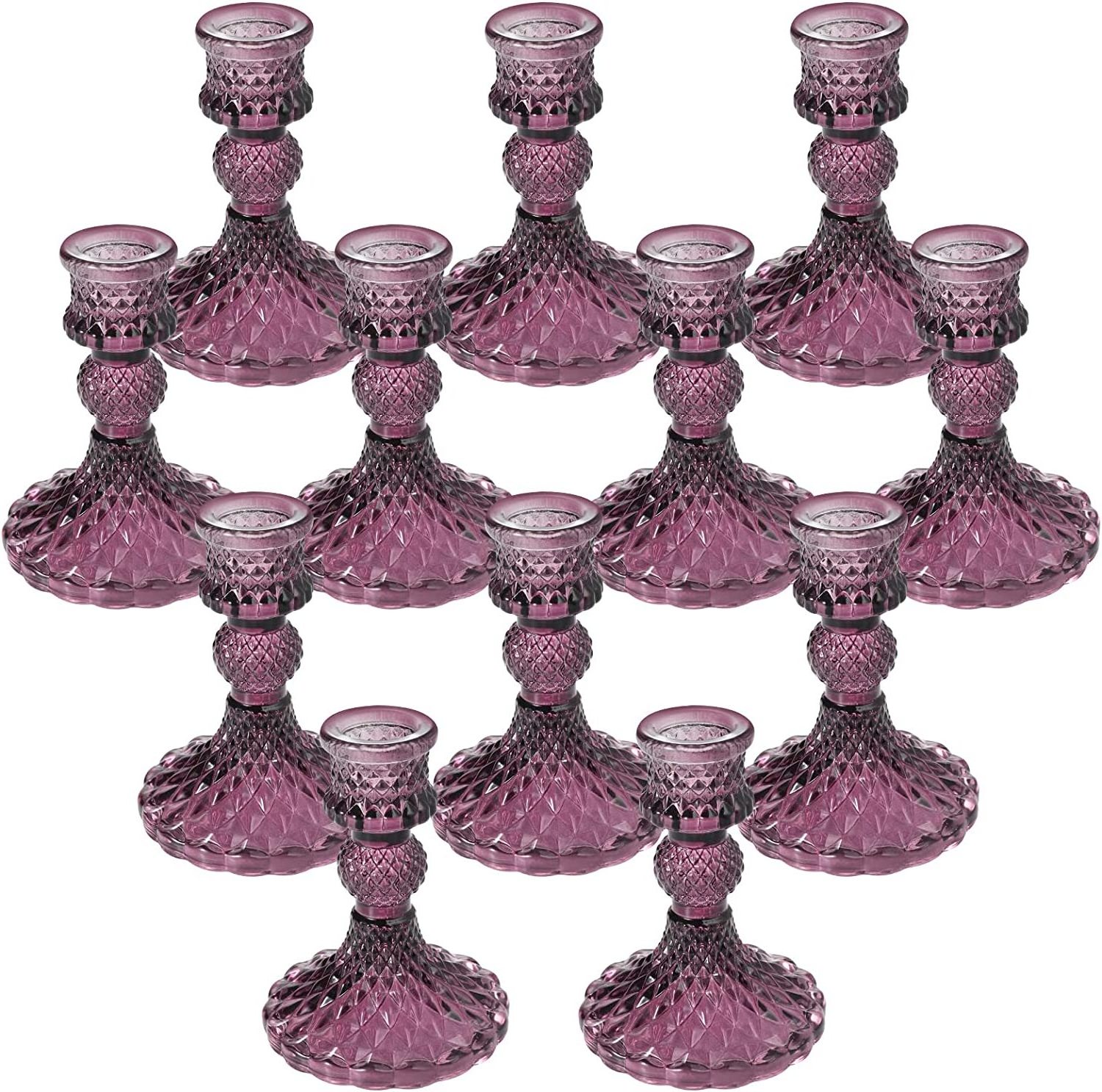 Glass Candlestick Holders Taper Candle Holders Purple Glass Candle Holders for Wedding Festival Party & Festival