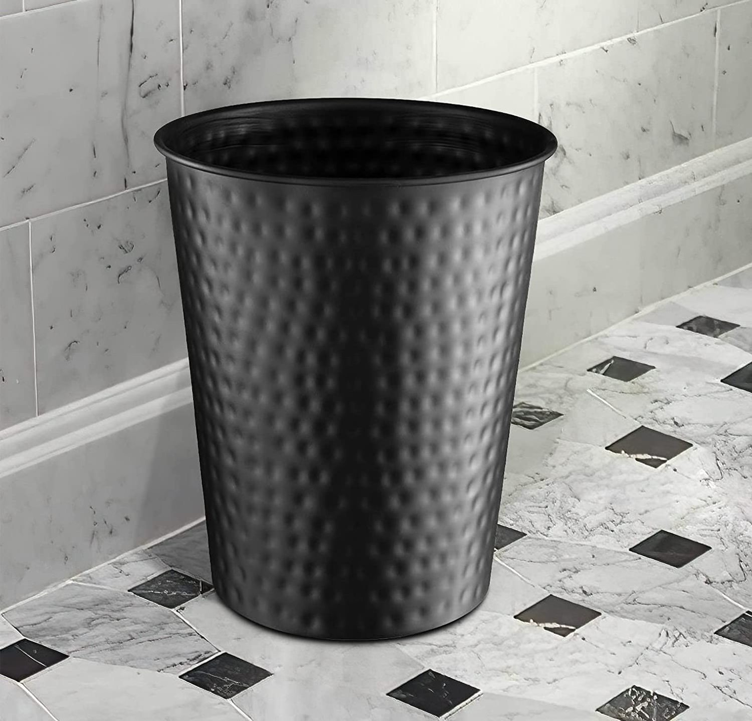 Black Powder Coated Metal Dustbin basket for Office Hammered Design Trash Can Bathroom Compost Bin