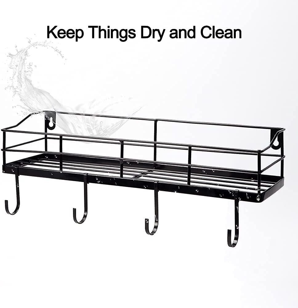 Metal Black Floating Shelves Wall Mounted with 8 Removable Hanging Hooks handmade By Adiba Home Decor