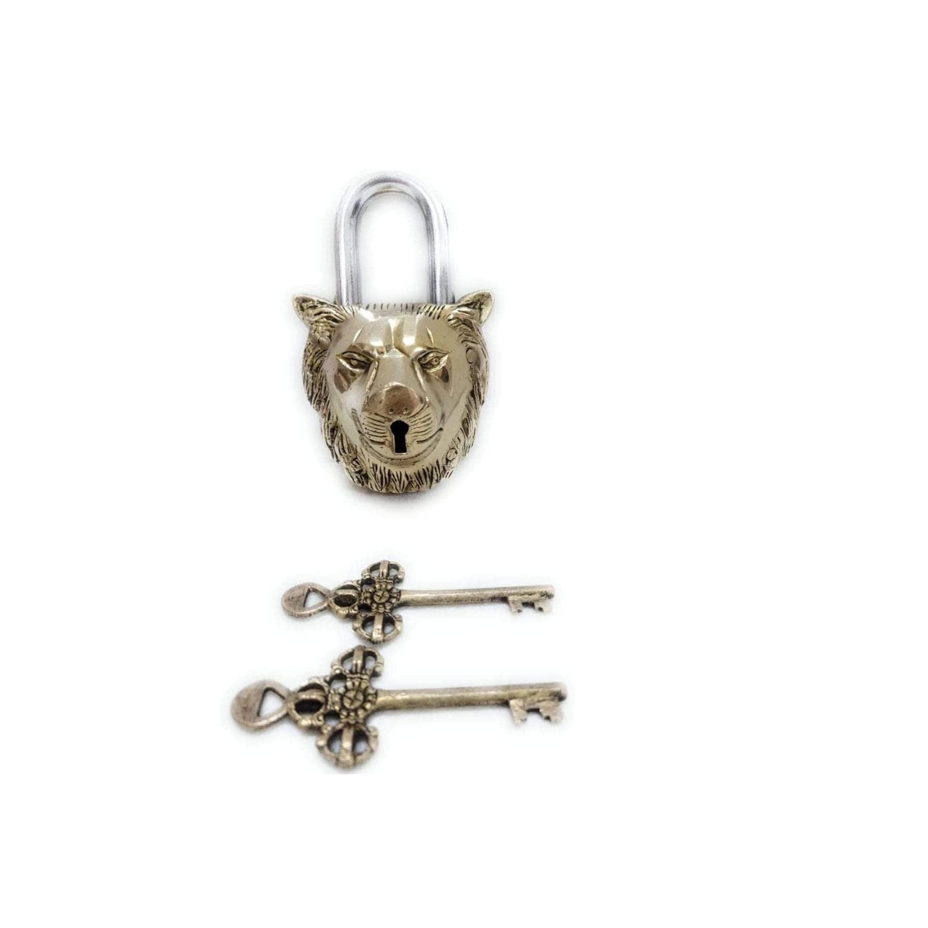 Lock with Keys Functional  Brass Made  Type : (Lion - Brass )