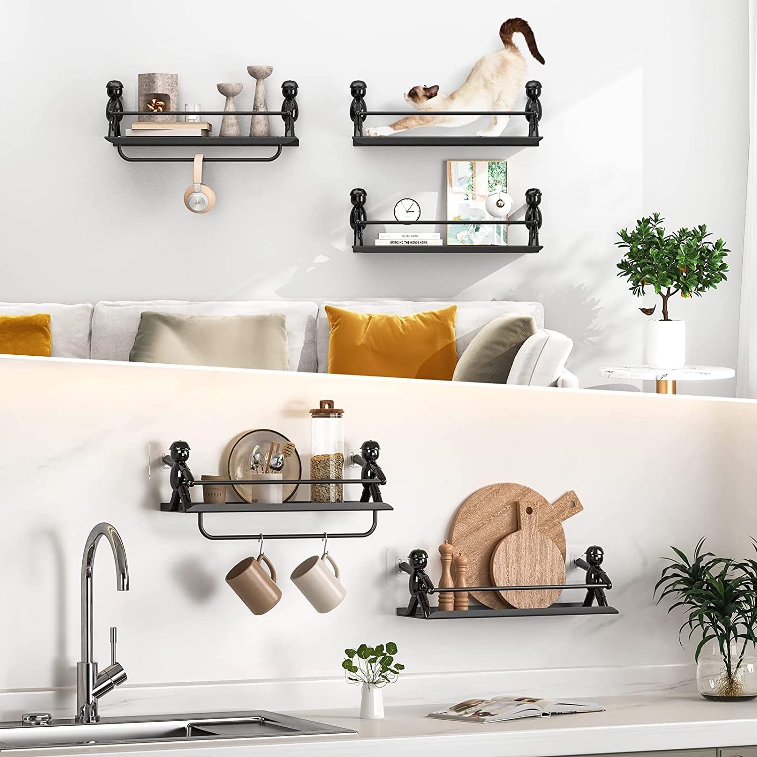 Floating Wall Shelves for Bedroom/Bathroom  Metal Hanging Shelf for Living Room/Kitchen/Laundry Room Wall Mounted Shelves