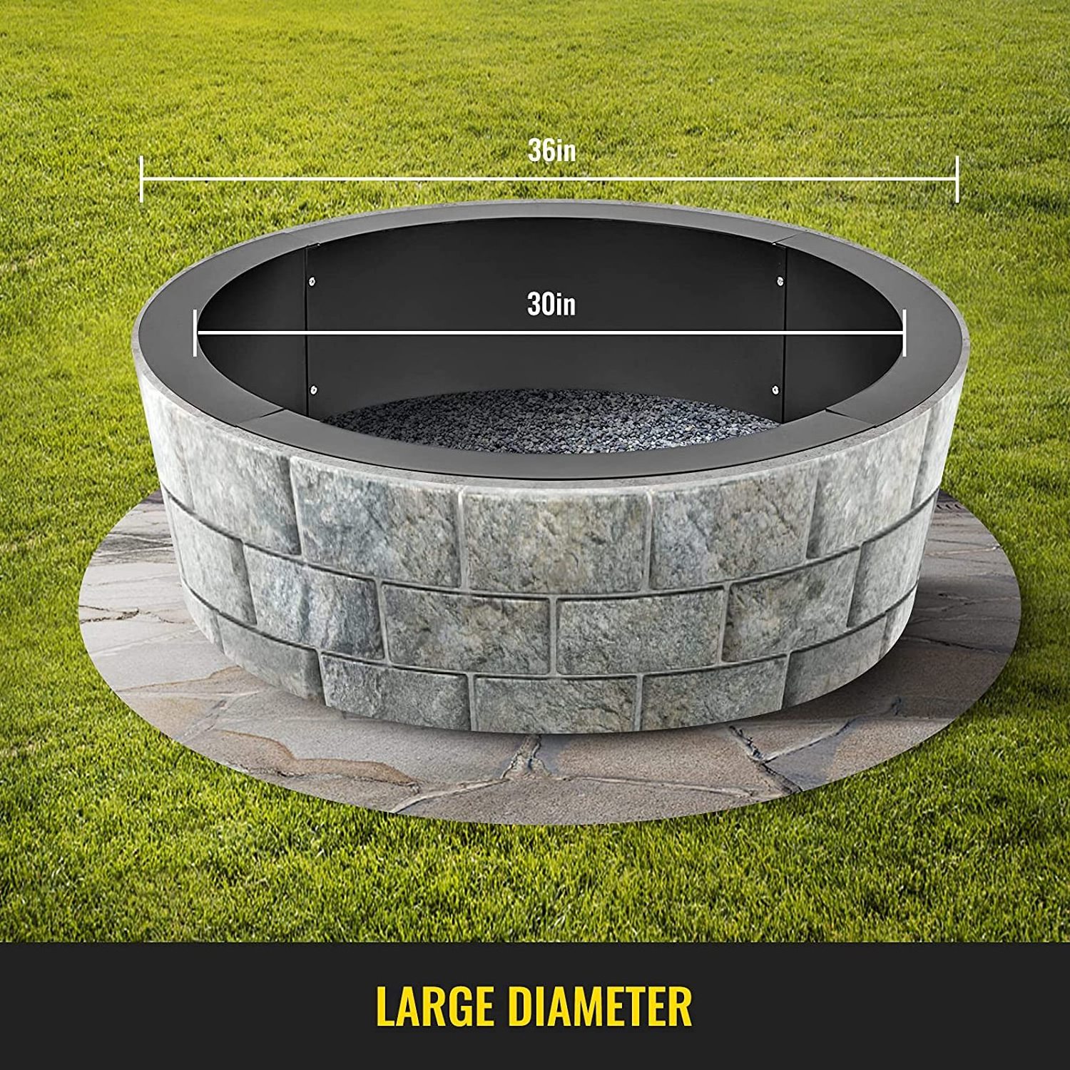 Fire Pit Ring 36-Inch Outer/30-Inch Inner Diameter Fire Pit Insert 3.0mm Thick Heavy Duty Solid Steel Fire Pit Liner DIY