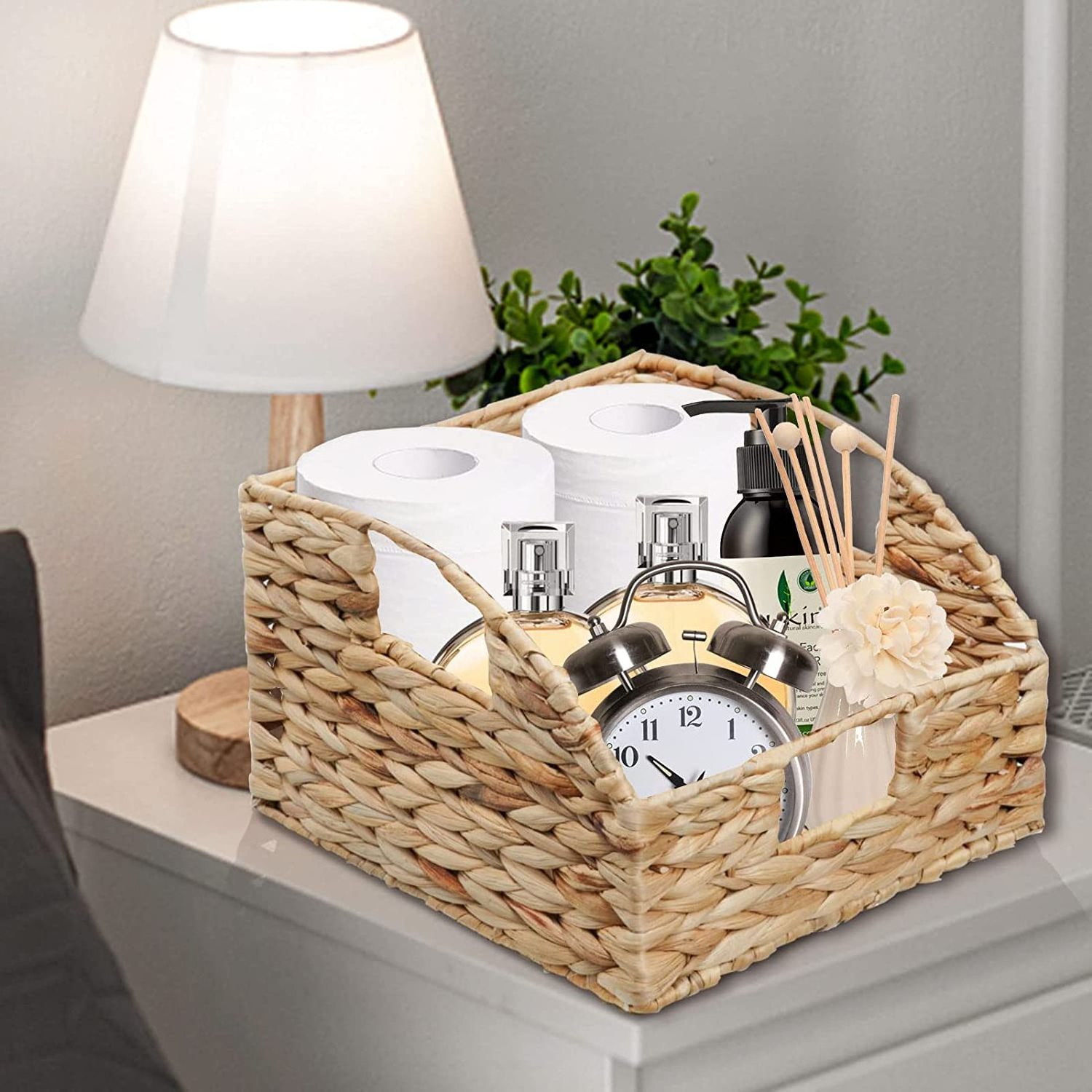 Water Hyacinth Wicker Storage Baskets Hand-Woven Baskets with Handles Nesting Wicker Basket Sets Waterproof Woven Storage