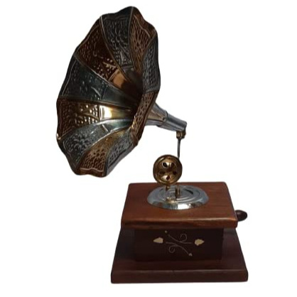 Musical Instrument Gramophone Wood and Brass Frame Table Decorative and Office Best showpiece for Gifting