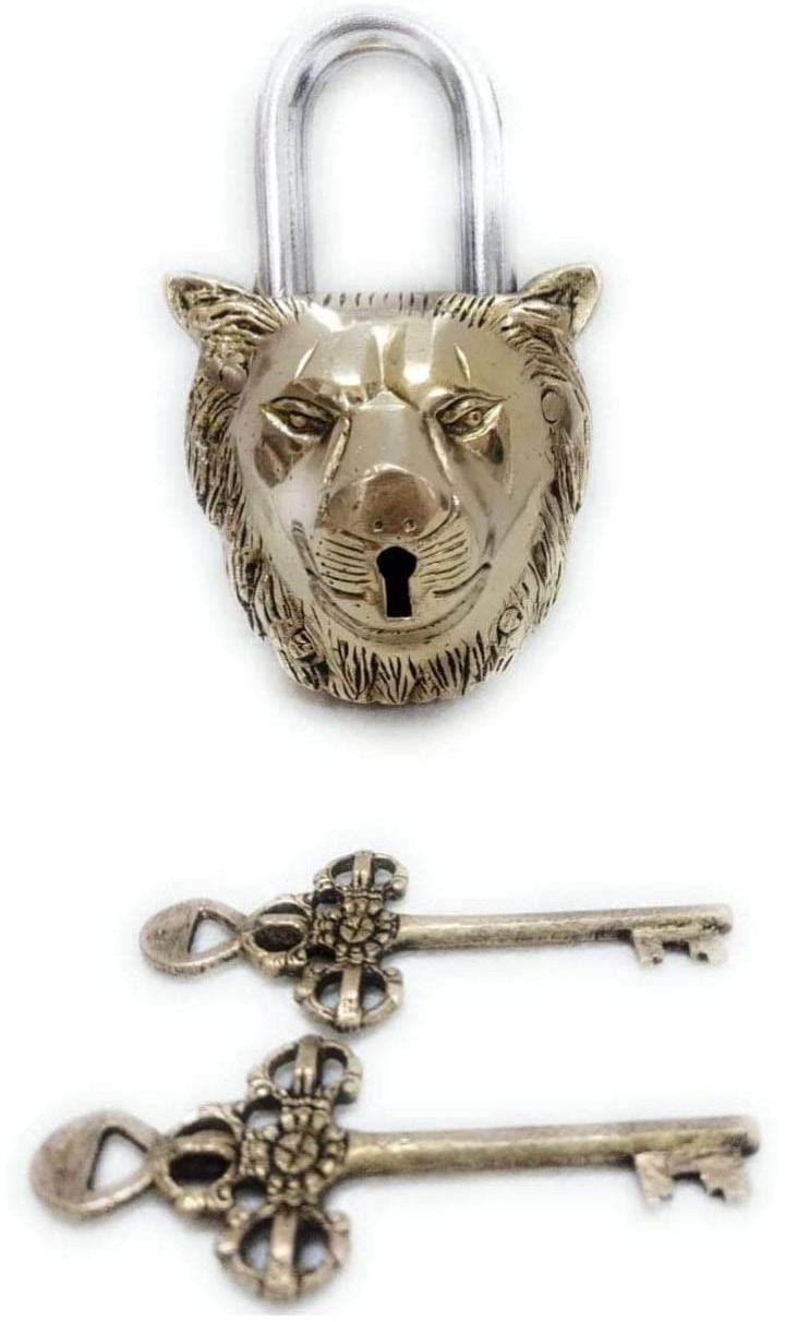 Lock with Keys Functional  Brass Made  Type : (Lion - Brass )