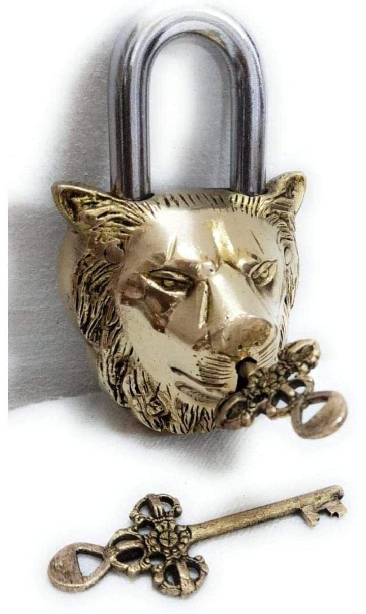 Lock with Keys Functional  Brass Made  Type : (Lion - Brass )