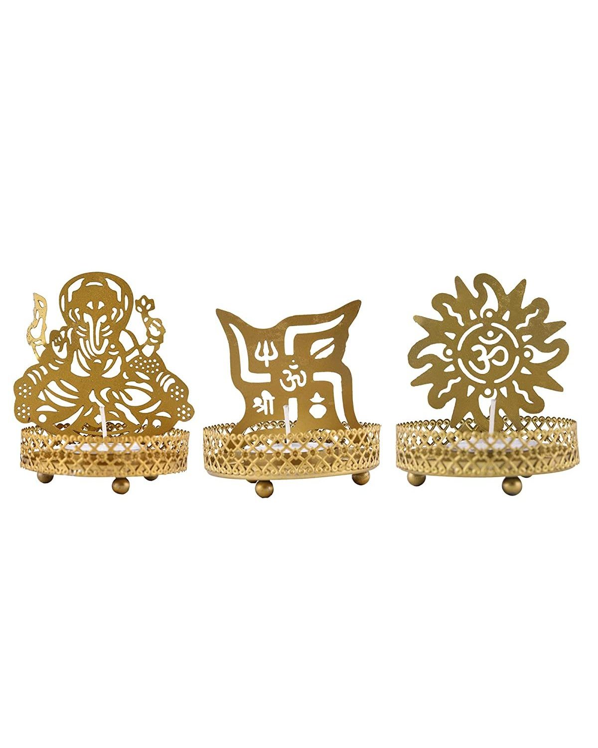 Shadow Ganesh Sathiya Om Metal Tea Light Holder Brass Polish  Pooja Diwali Candle Holder