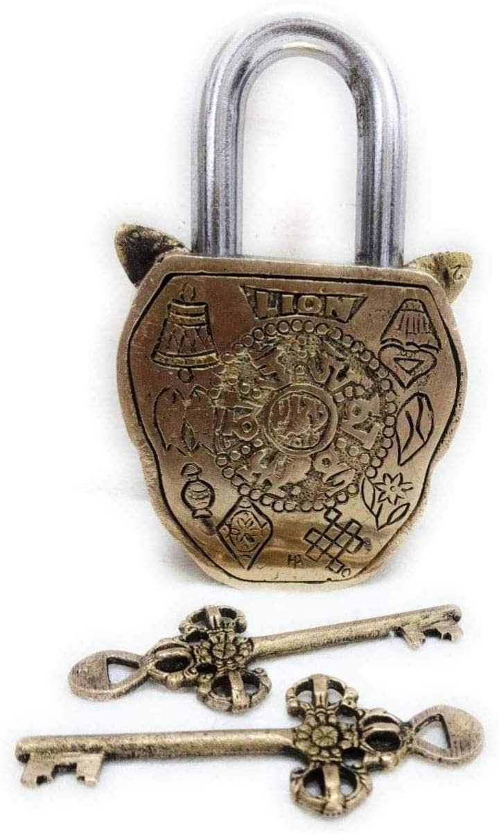 Lock with Keys Functional  Brass Made  Type : (Lion - Brass )