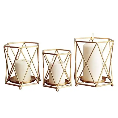 Nordic Style Candle Holder for indoor Lighting set of 3 Gold Plated Geometric Shape Candle Pillar Holder Candle Base