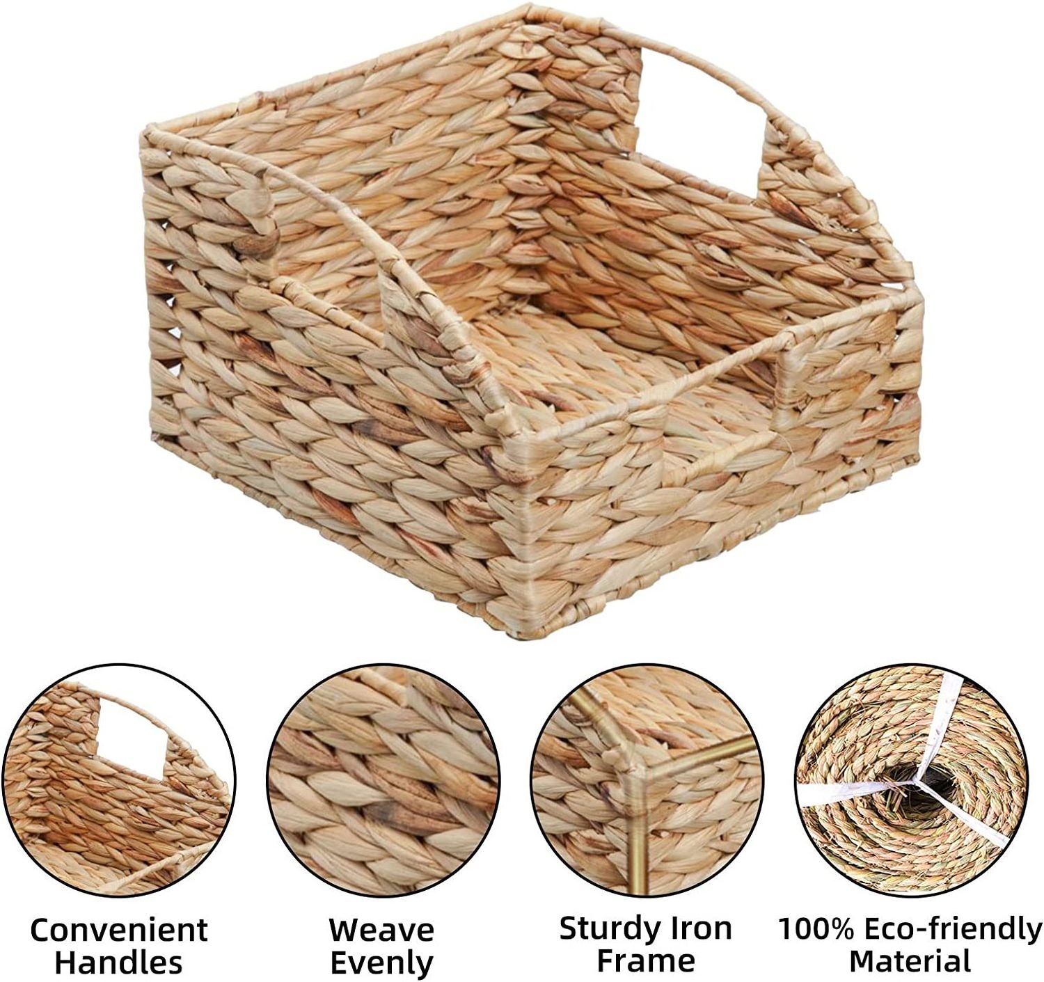 Water Hyacinth Wicker Storage Baskets Hand-Woven Baskets with Handles Nesting Wicker Basket Sets Waterproof Woven Storage