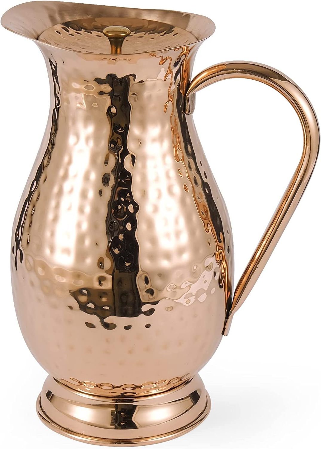 Copper Pitcher with a Lid - Pure Solid Copper Handcrafted Hammered Jug Capacity 70 Oz  Pure Copper Carafe For Home  Hotel