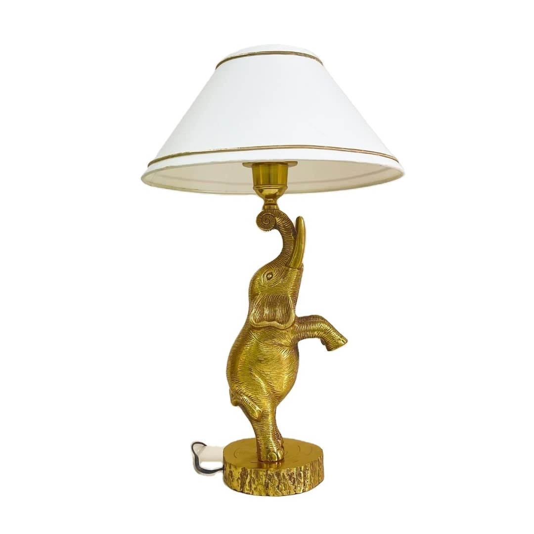 Brass Elephant Bedside Lamp / Traditional Table Lamps / Antique Brass Gold Metal