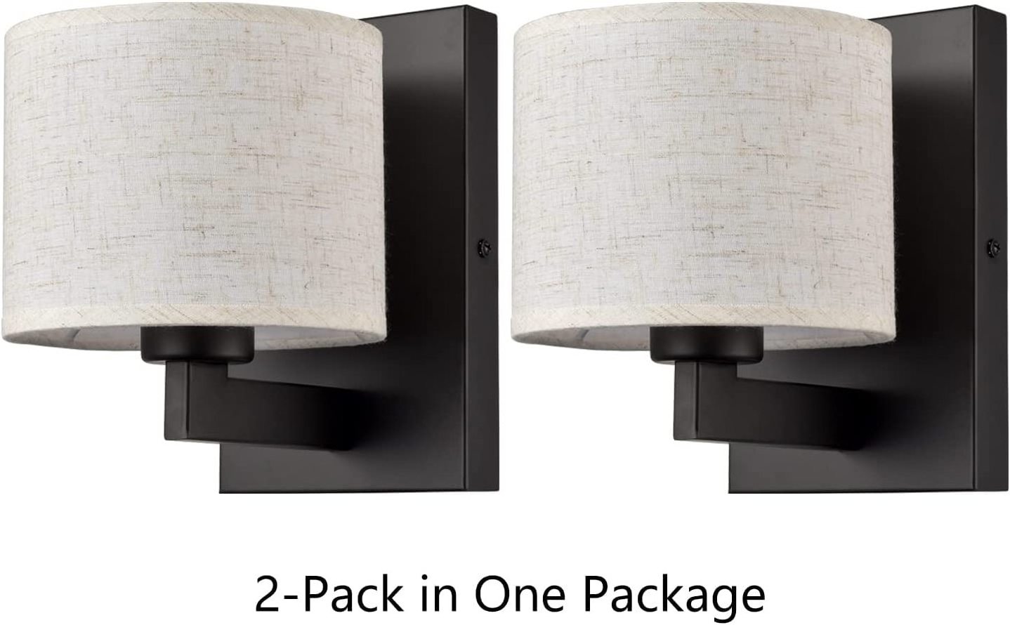 Wall Sconces Set of Two Modern 1-Light Fabric Shade Sconces Wall Lighting Black Wall Lamp with Drum Shade for Bedroom Bedside