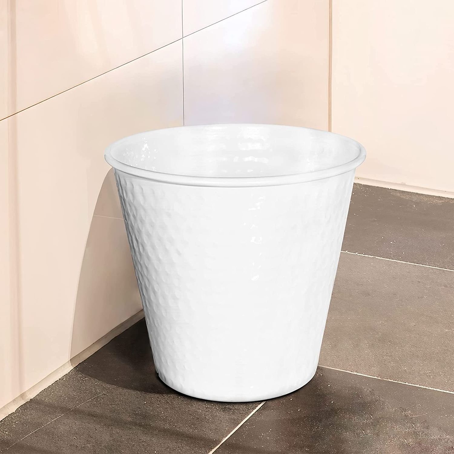 Durable Quality Metal Trash Bin White Finished Standard Bathroom Decor Garbage Collect Container