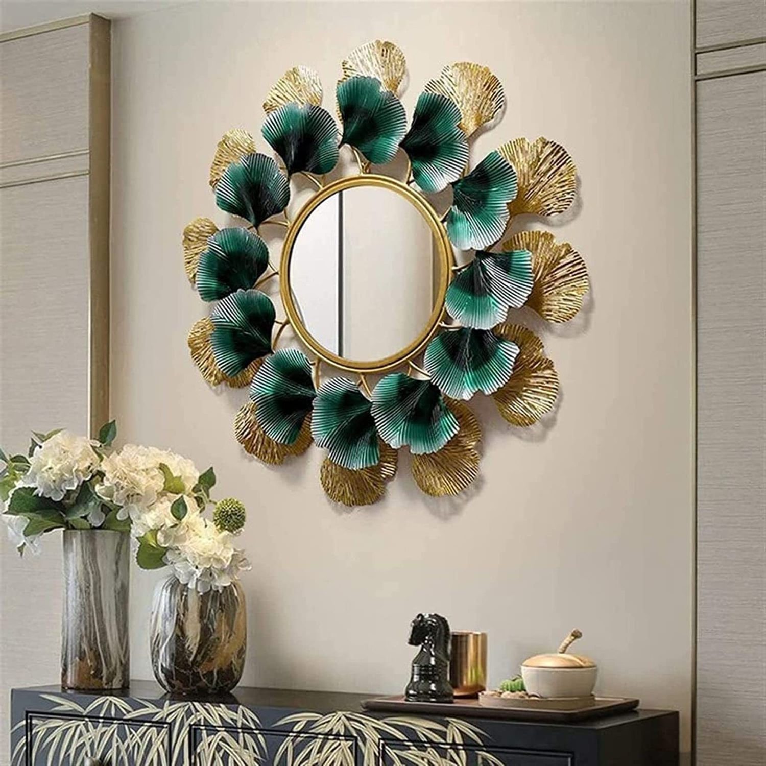 Art Metal Iron Willow Mirror Decor Decorative Wall Art /Sculpture for Home Living Room /Bedroom / Office (30X2X30 Inches)