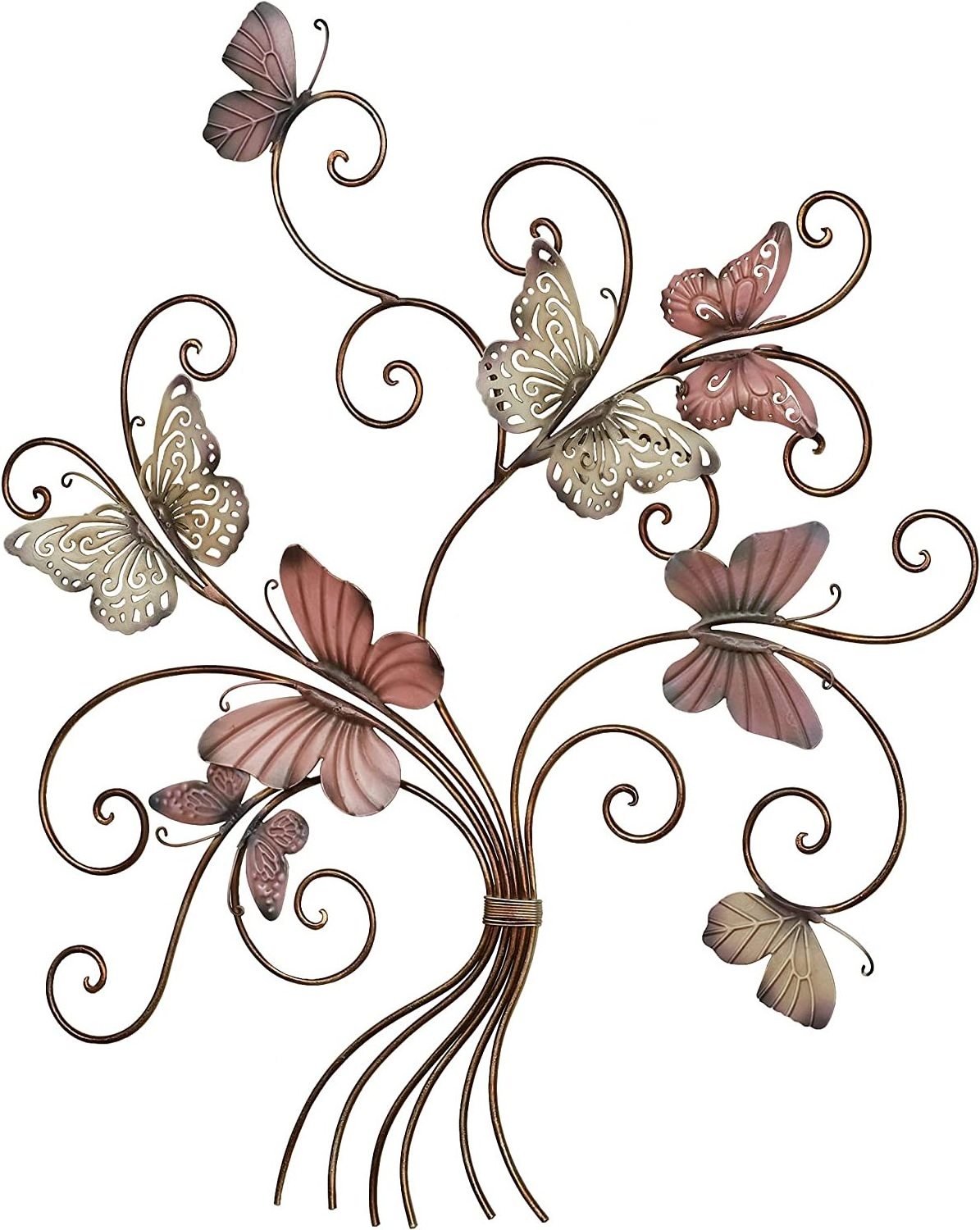 Eliana Pastel Butterfly Metal Wall Art - Pearl Mauve Lavender Gold Bronze - Butterflies Decor Sculpture