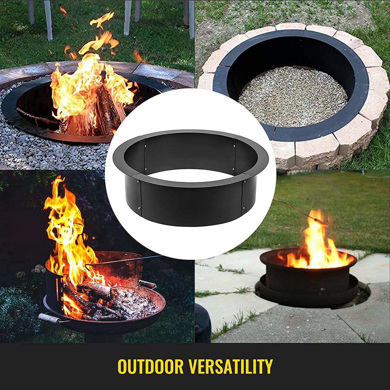 Fire Pit Ring 36-Inch Outer/30-Inch Inner Diameter Fire Pit Insert 3.0mm Thick Heavy Duty Solid Steel Fire Pit Liner DIY