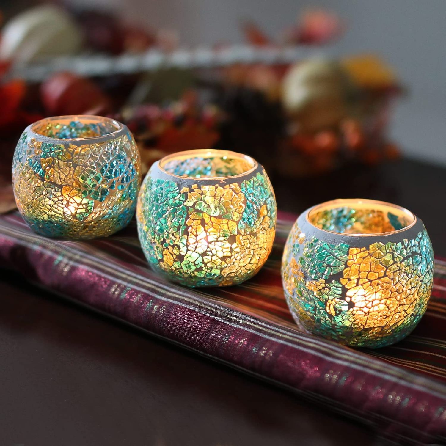 Mosaic Cracked Glass Candle Holders Wedding Dinner Table Candlelight Votive Christmas Decor Light