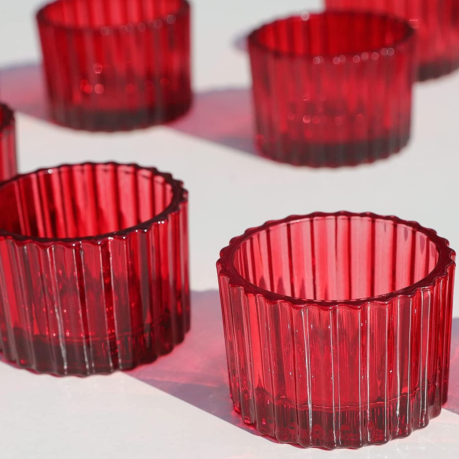 Red Candle Holders for Table Centerpiece Tealight for Small Tealight Candles Glass Votive