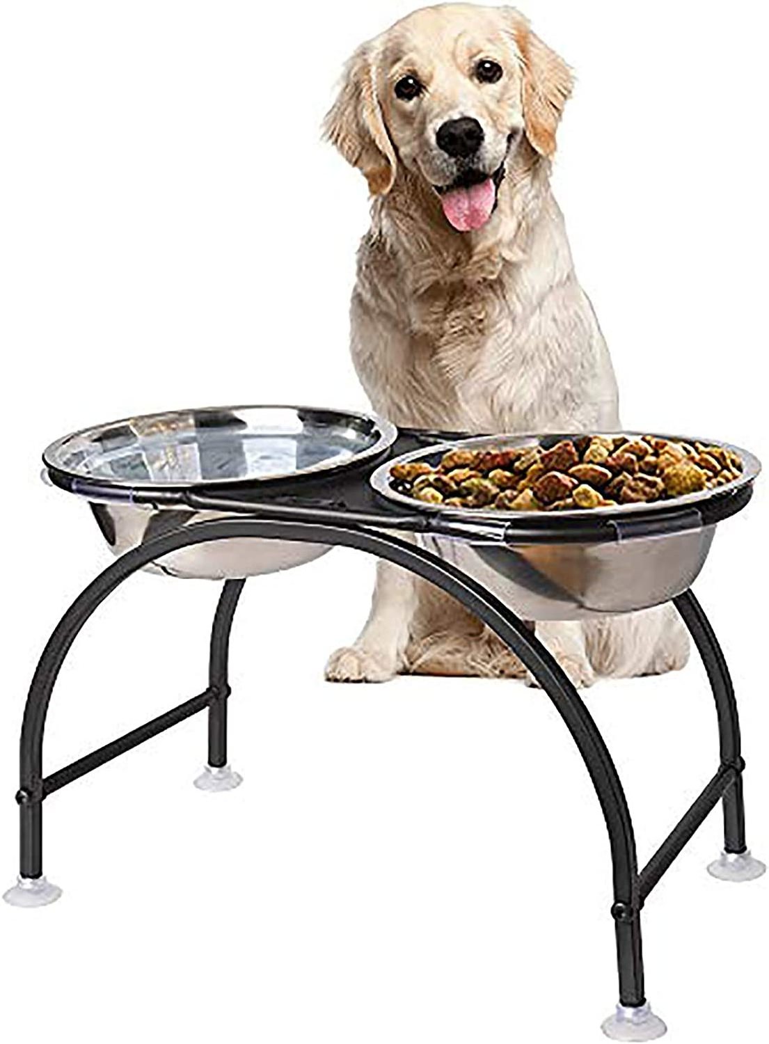 Dog Bowls Iron Stand Raised Pet Dog Feeder 2 Removable Reusable Stainless Steel Food and Water with Stand for Dogs