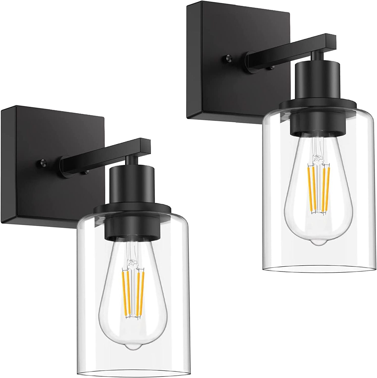 Black Vanity Wall Sconces Set of Two Modern Sconces Wall Lighting Fixture with Clear Glass Shade for Bathroom  Industrial Metal