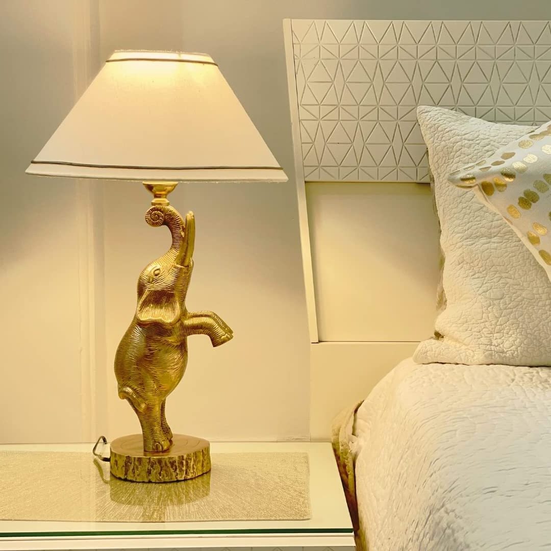 Brass Elephant Bedside Lamp / Traditional Table Lamps / Antique Brass Gold Metal