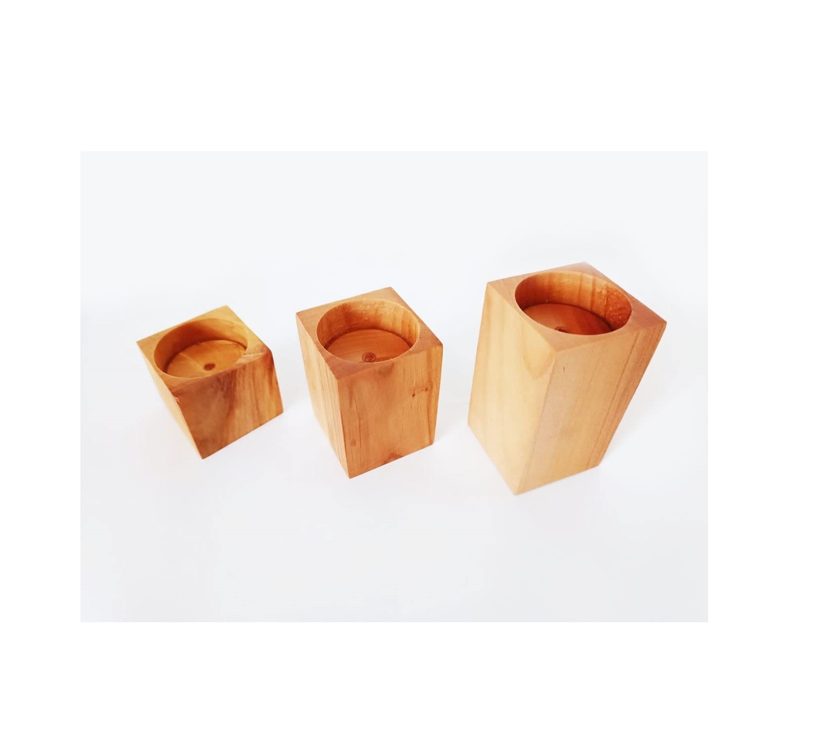 Set of 3 Wooden Tea Light Candle Holders Natural Wood Candle Holders Light Candle Holders for Weddings Dinner Holiday Decorative