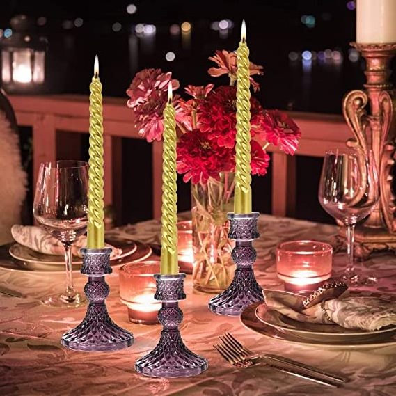 Glass Candlestick Holders Taper Candle Holders Purple Glass Candle Holders for Wedding Festival Party & Festival