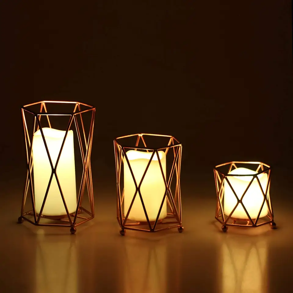 Nordic Style Candle Holder for indoor Lighting set of 3 Gold Plated Geometric Shape Candle Pillar Holder Candle Base