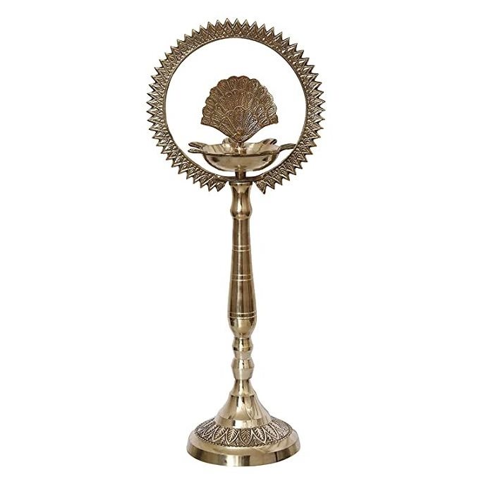 Pure Brass Peacock Indian Traditional Brass Table Deepak Samay  Diya Oil Diwali Puja Lamp