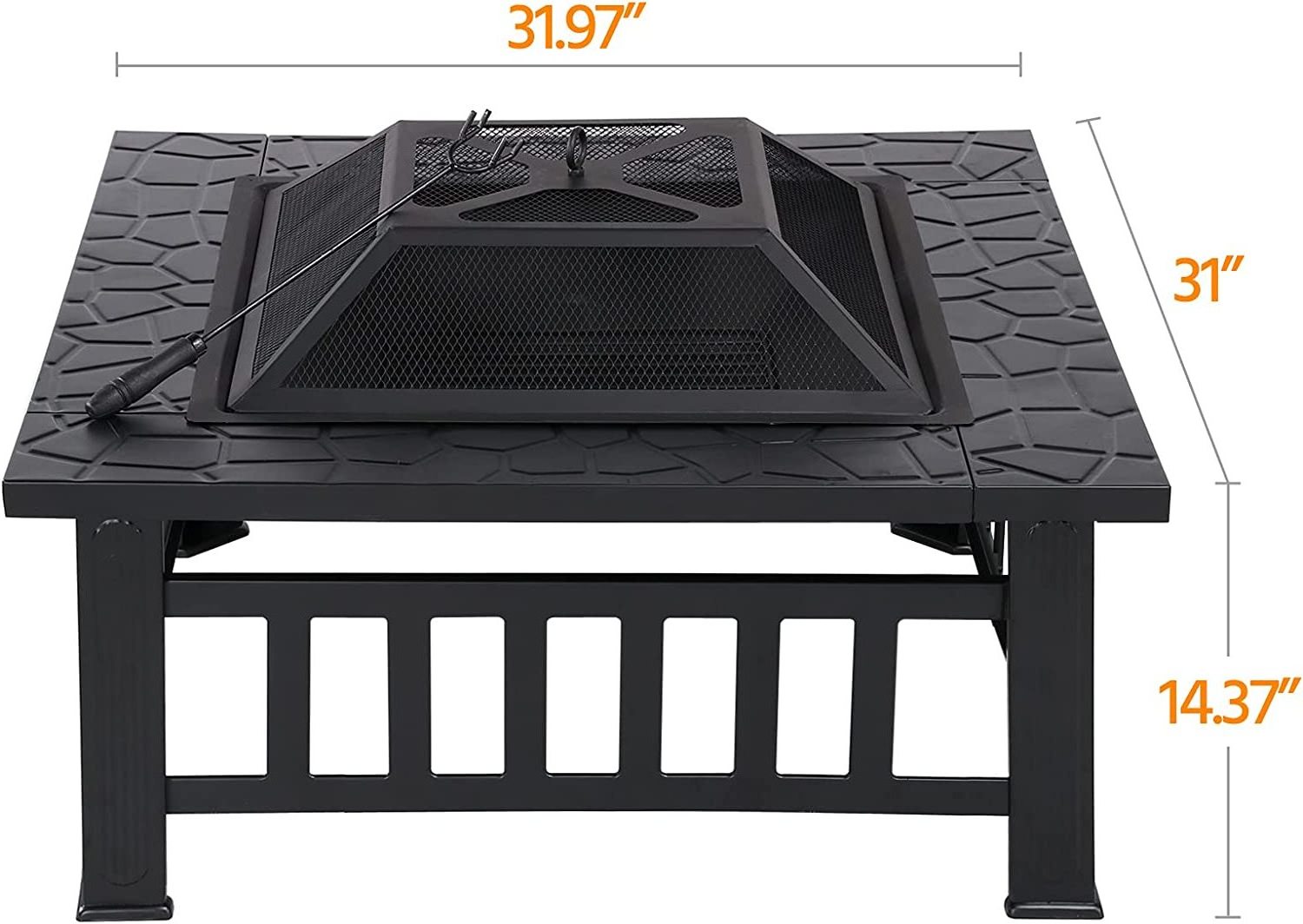 Multifunctional Fire Pit Table 32in Square Metal Firepit Stove Backyard Patio Garden Fireplace for Camping Outdoor Heating