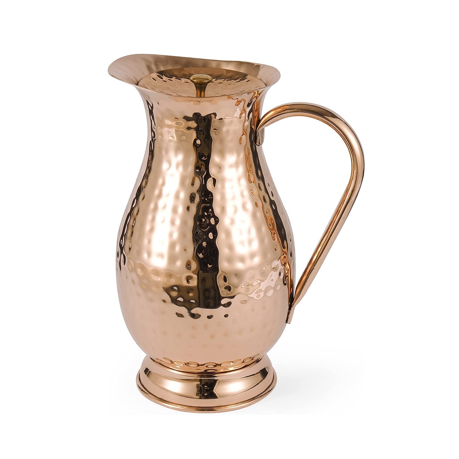 Copper Pitcher with a Lid - Pure Solid Copper Handcrafted Hammered Jug Capacity 70 Oz  Pure Copper Carafe For Home  Hotel