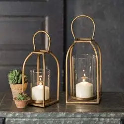 mid-century design  Antique Brass Metal Lantern Candle Holder with Clear Glass Rustic Candle Holder Metal Black Holders Bath Bod