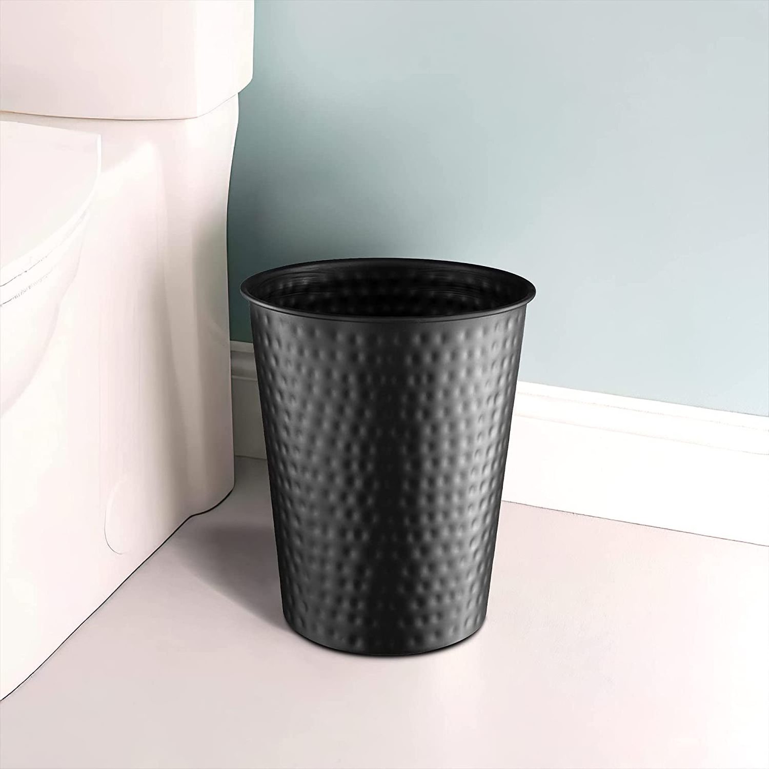 Black Powder Coated Metal Dustbin basket for Office Hammered Design Trash Can Bathroom Compost Bin