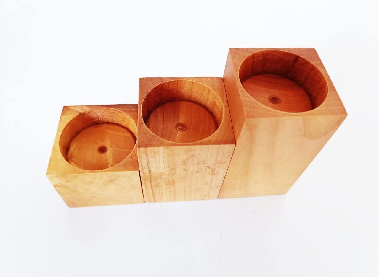 Set of 3 Wooden Tea Light Candle Holders Natural Wood Candle Holders Light Candle Holders for Weddings Dinner Holiday Decorative