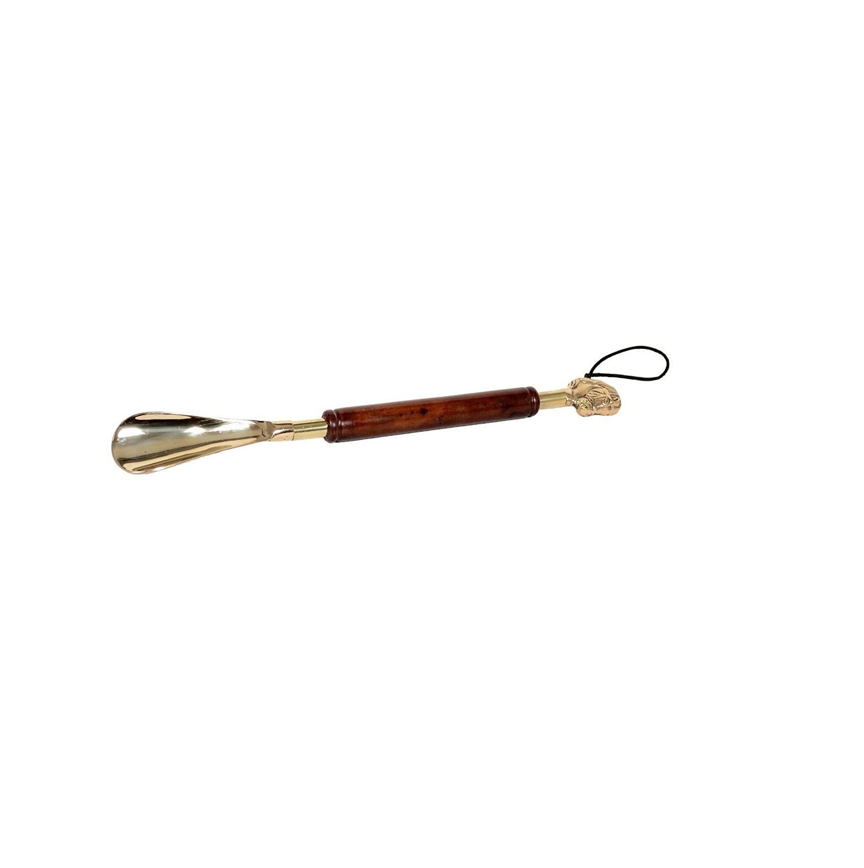 Metal Solid Brass Shoe Horn with Mahogany Wooden Handle and Brass Horse's Head 16 Inch Long