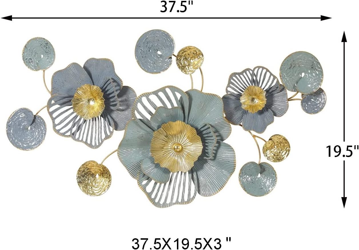 37.5Inch  Metal Flowers Wall Decor- Boho Large Wall Sculptures Art Handmade 3D Wall Hanging Decoration