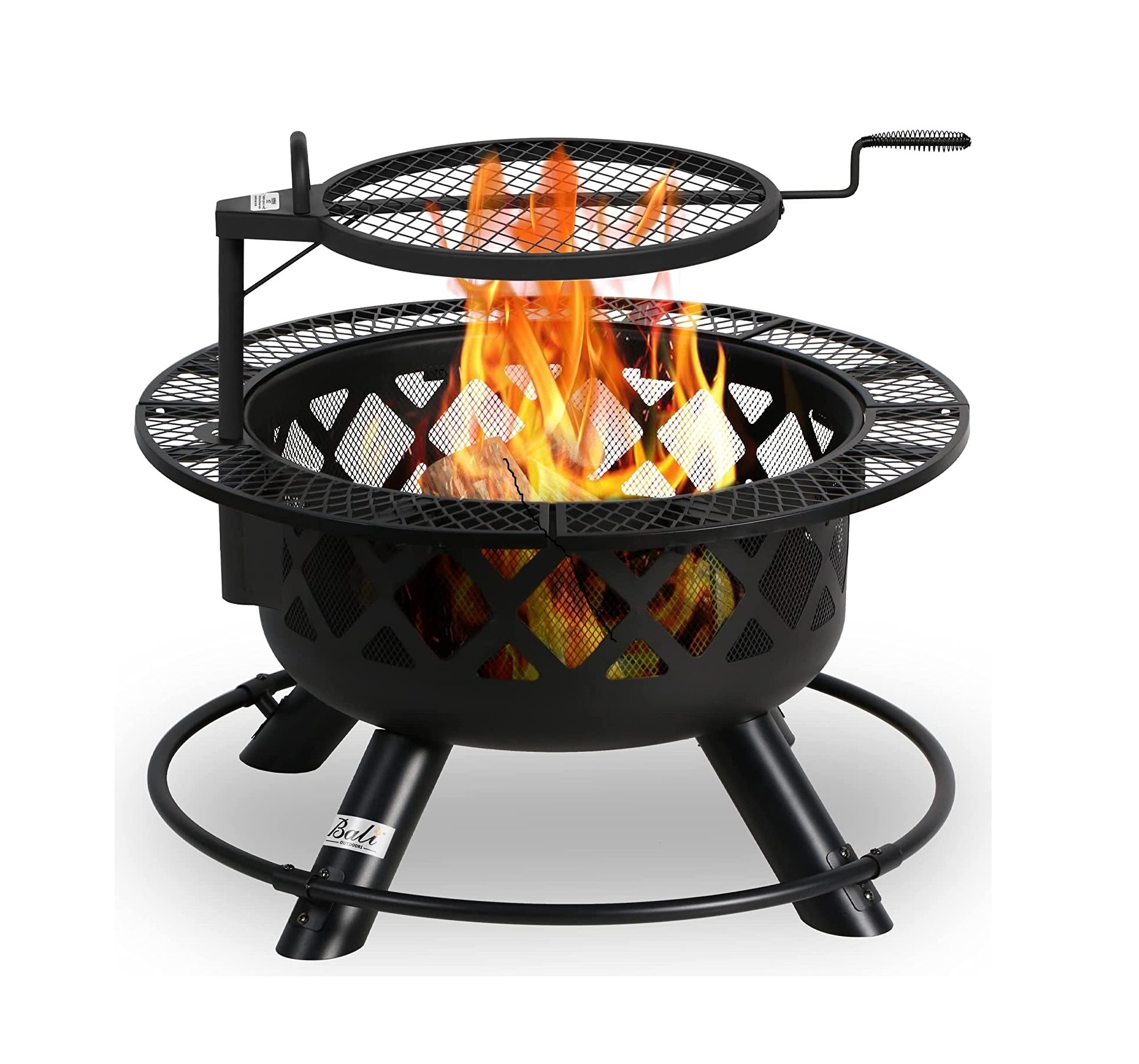 Wood Burning Fire Pit with Quick Removable Cooking Grill Black By Adiba Home Decor