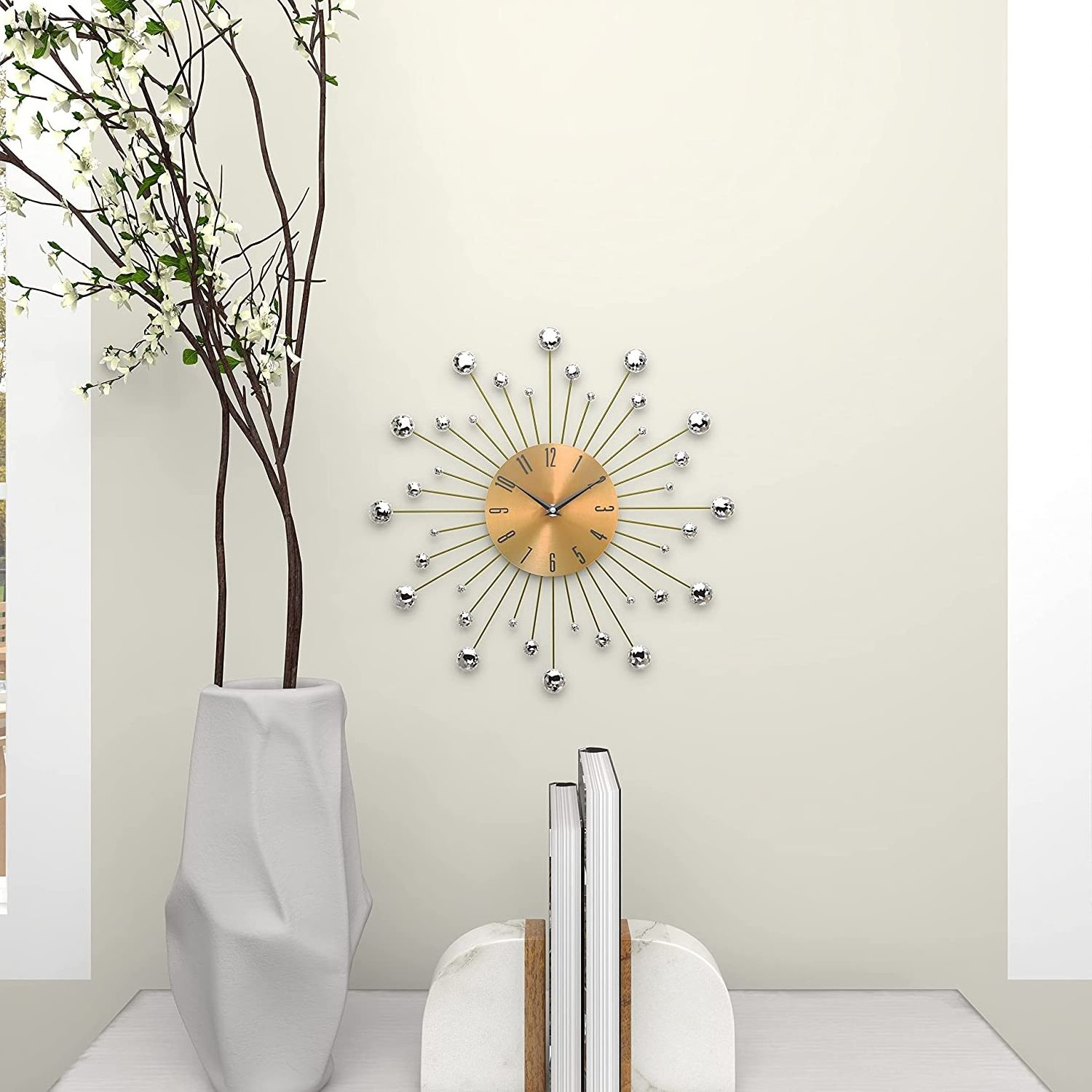 Metal Starburst Wall Clock with Crystal Accents 15