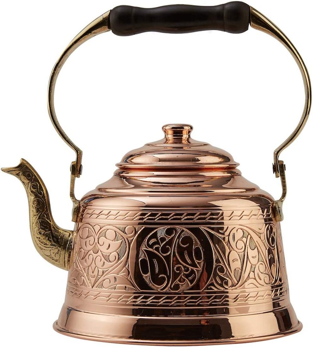 Premium Design Copper Tea kettle for Stove Top Breakfast Serving Teapot Coffee and Tea Server (1200ml) Clouds