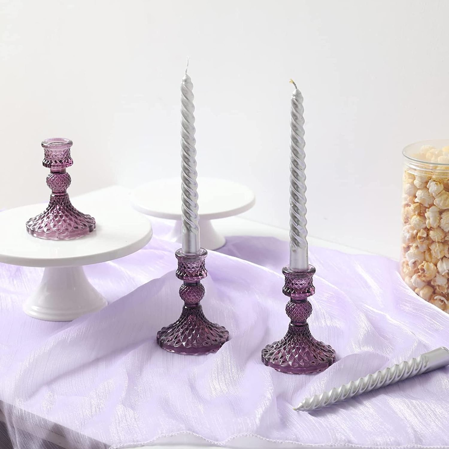 Glass Candlestick Holders Taper Candle Holders Purple Glass Candle Holders for Wedding Festival Party & Festival