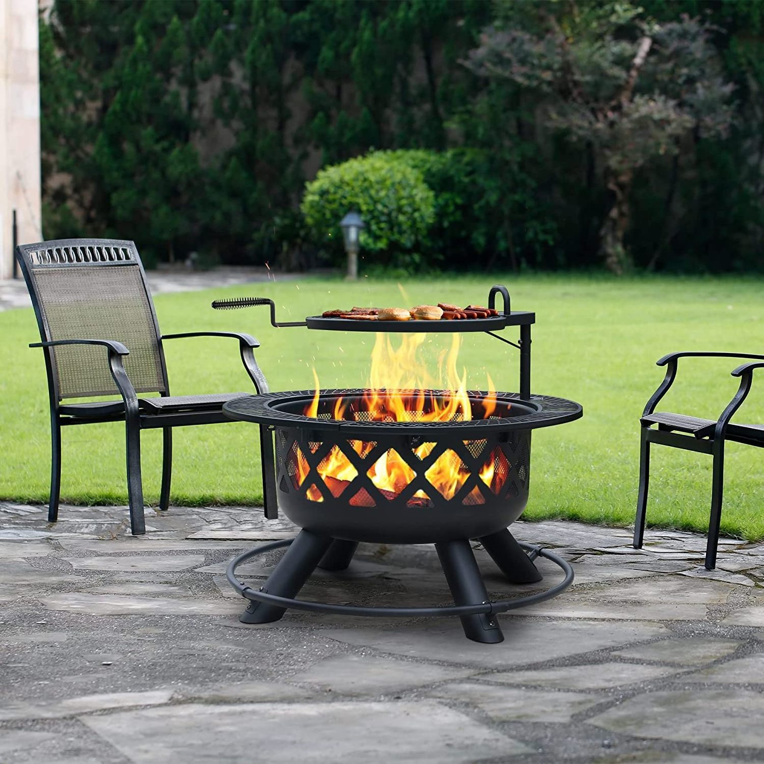 Wood Burning Fire Pit with Quick Removable Cooking Grill Black By Adiba Home Decor