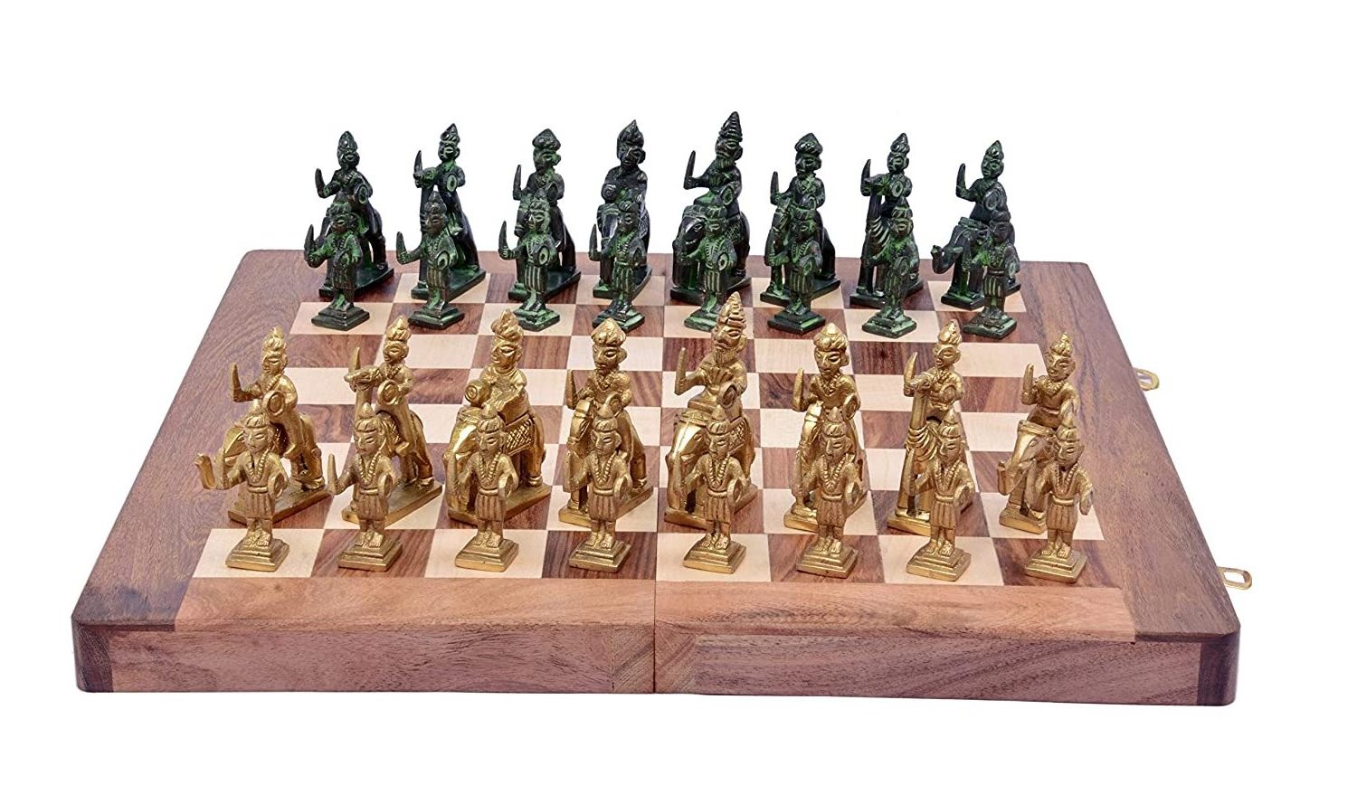 Rajasthani Black Antique and Brass Antique Wooden Chess Board 16x16-inch Folding