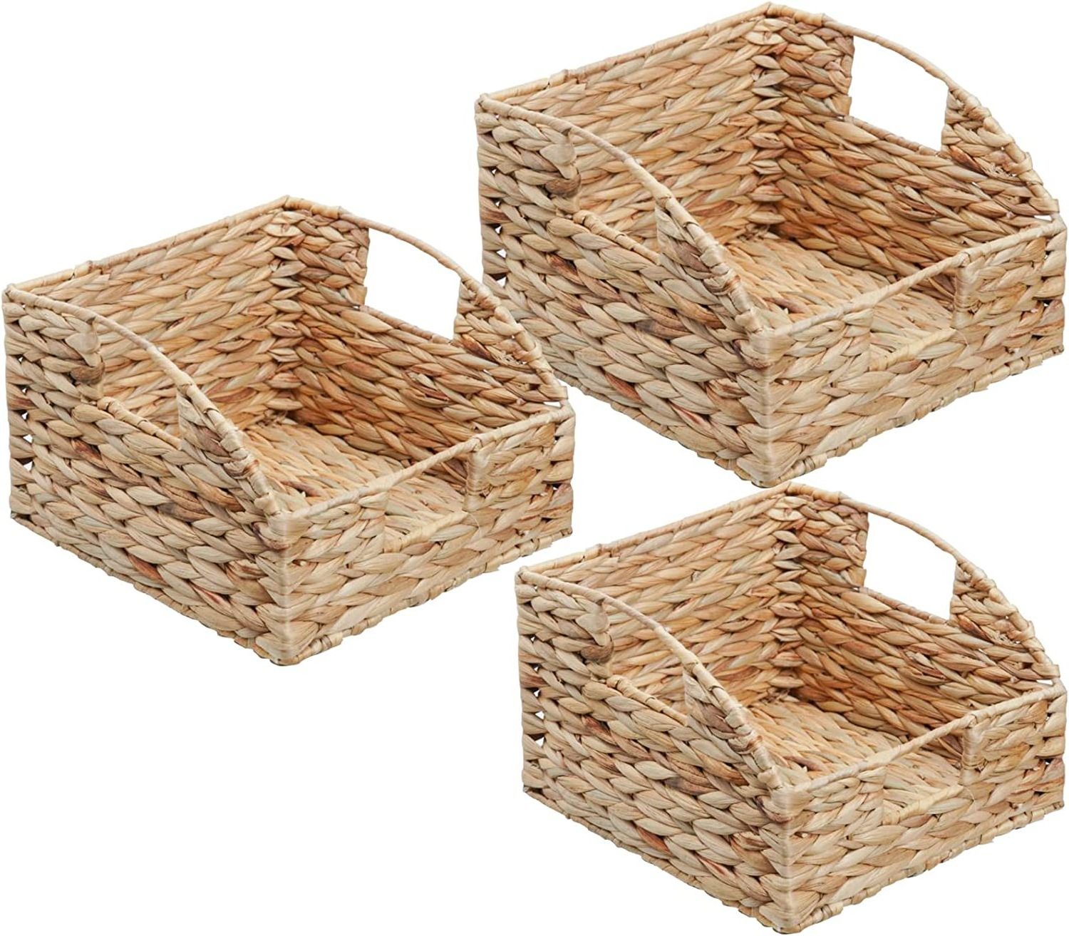 Water Hyacinth Wicker Storage Baskets Hand-Woven Baskets with Handles Nesting Wicker Basket Sets Waterproof Woven Storage