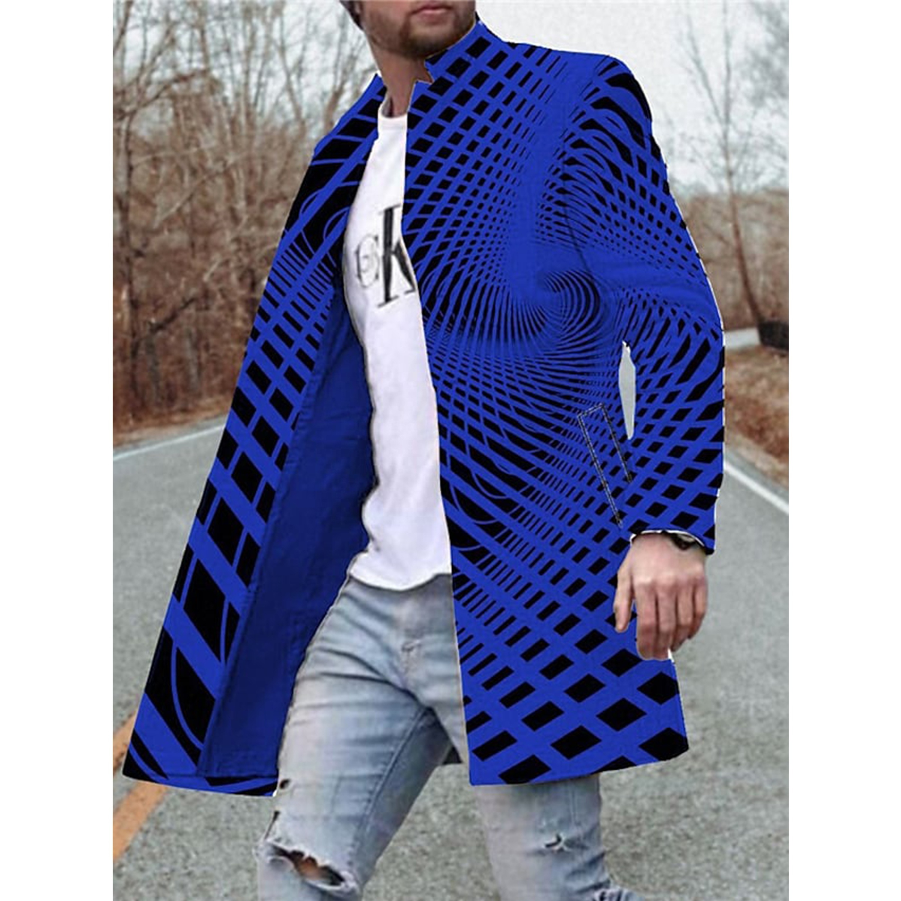 Wholesale Optical Illusion Graphic Prints Men's Active Wear Fall Winter Windproof Coat Long Sleeve Sustainable Men's Outerwear